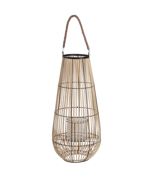 Cage Design Bamboo Lantern With Rope Hanger Medium Brown