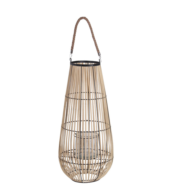 Cage Design Bamboo Lantern With Rope Hanger Medium Brown