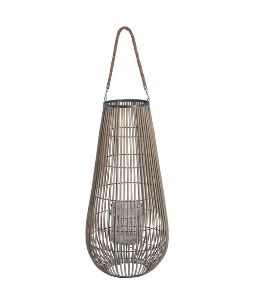 Cage Design Bamboo Lantern With Rope Hanger Medium Gray
