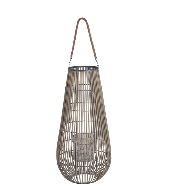 Cage Design Bamboo Lantern With Rope Hanger Medium Gray