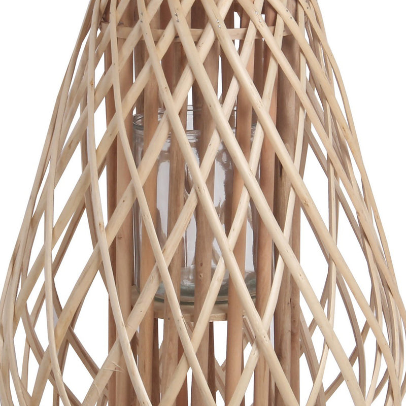 Bellied Bamboo Lantern With Lattice Design And Handle Large Brown-zoom-