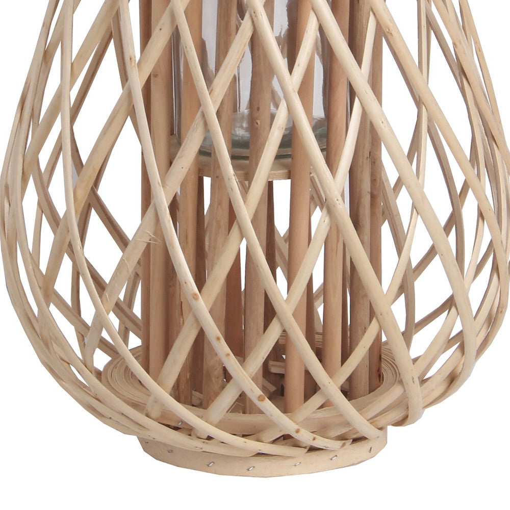 Bellied Bamboo Lantern With Lattice Design And Handle Large Brown-zoom-4