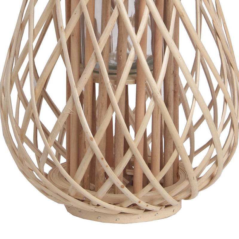 Bellied Bamboo Lantern With Lattice Design And Handle Large Brown-zoom-