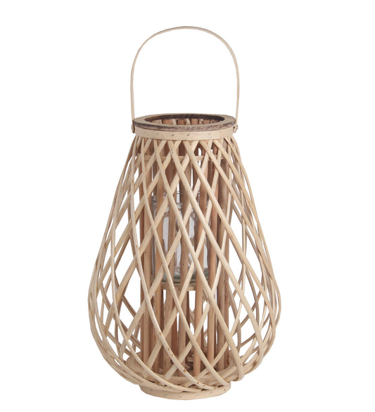 Bellied Bamboo Lantern With Lattice Design And Handle Large Brown