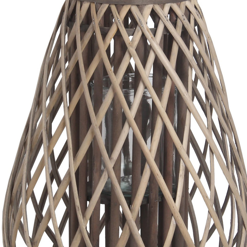 Bellied Bamboo Lantern With Lattice Design And Handle Large Gray-zoom-