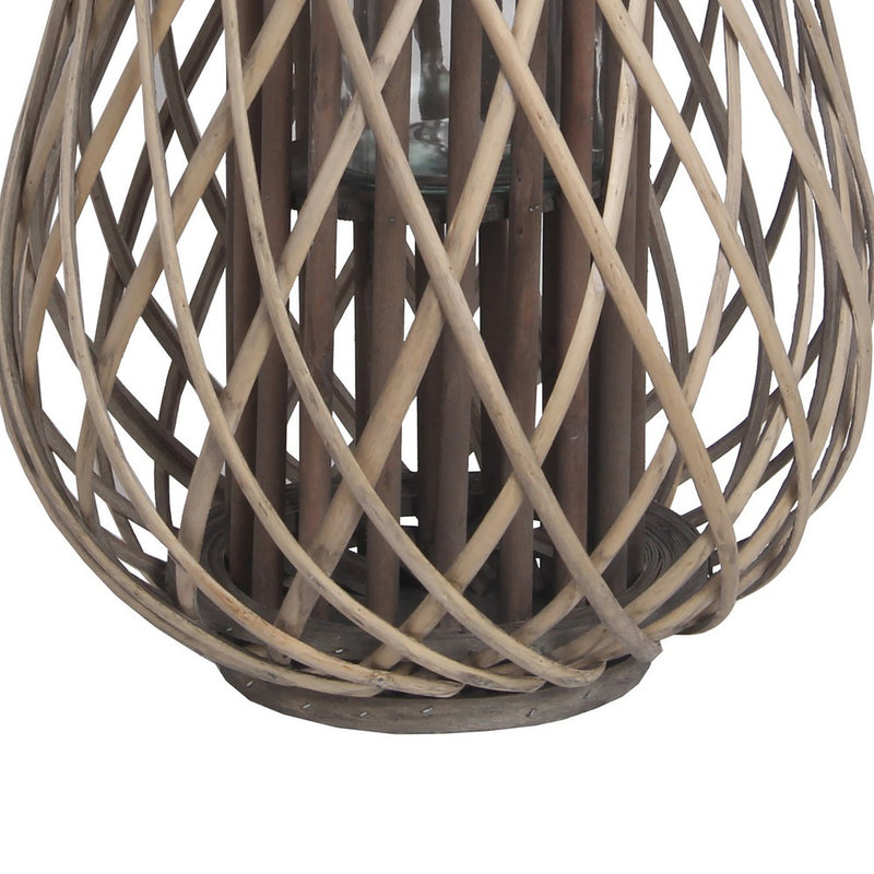 Bellied Bamboo Lantern With Lattice Design And Handle Large Gray-zoom-