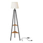 Tapered Drum Shade Floor Lamp With 2 Open Shelves White And Black