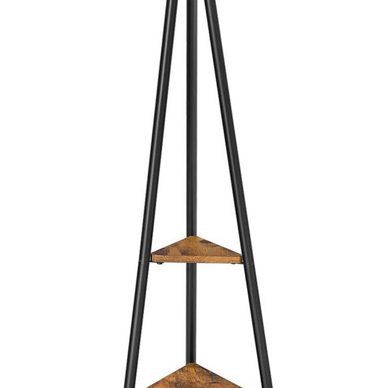Tapered Drum Shade Floor Lamp With 2 Open Shelves White And Black-zoom-