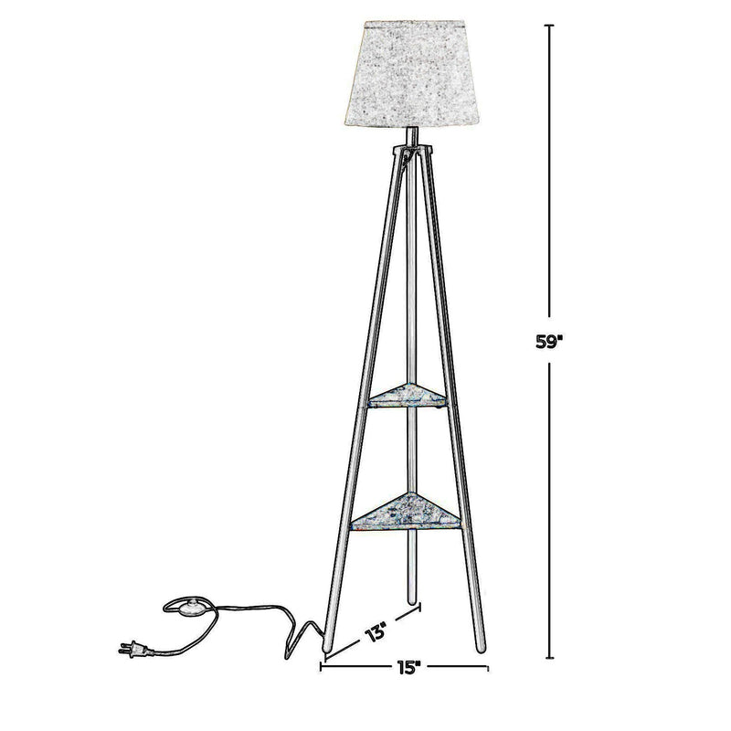 Tapered Drum Shade Floor Lamp With 2 Open Shelves White And Black-zoom-