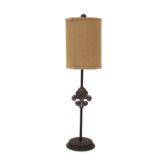 Metal Table Lamp with Cylindrical Drum Shade and Fleur De Lis Accent Black