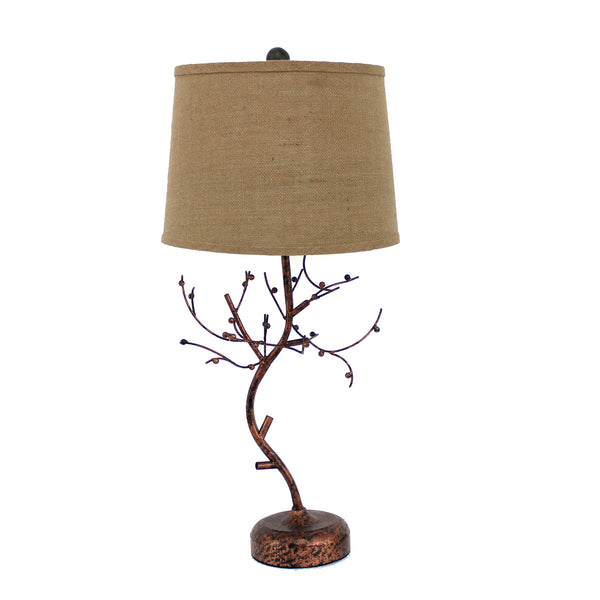 Tree Design Base Metal Table Lamp with Drum Shade Bronze
