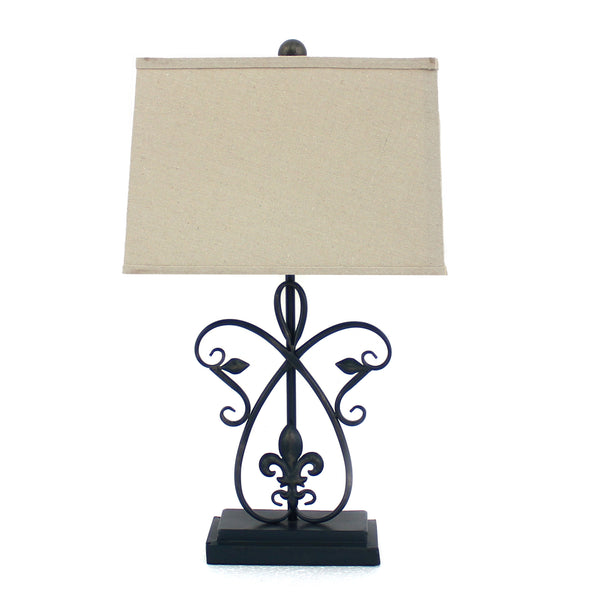 Scroll Design Metal Table Lamp with Rectangular Tier Base Black