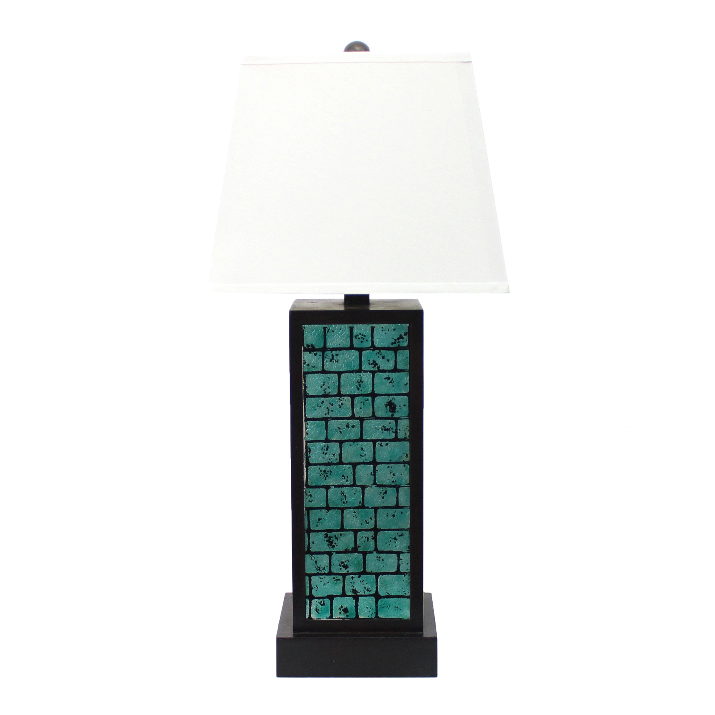 Rectangular Metal Frame Table Lamp with Brick Pattern White and Blue-zoom-1