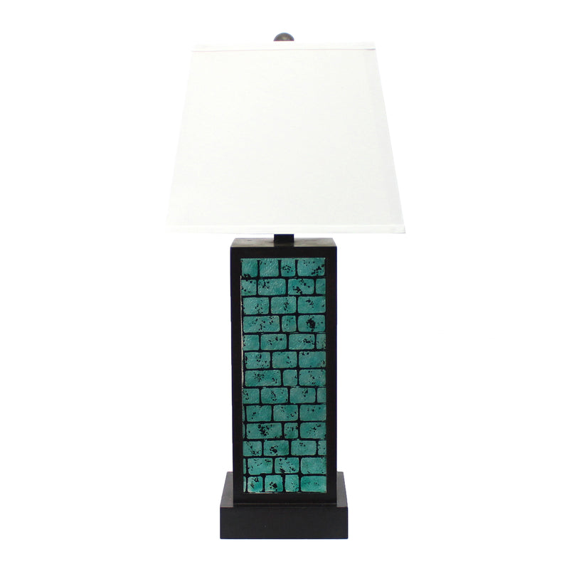 Rectangular Metal Frame Table Lamp with Brick Pattern White and Blue-zoom-