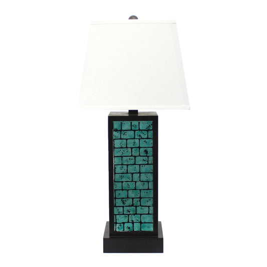 Rectangular Metal Frame Table Lamp with Brick Pattern White and Blue