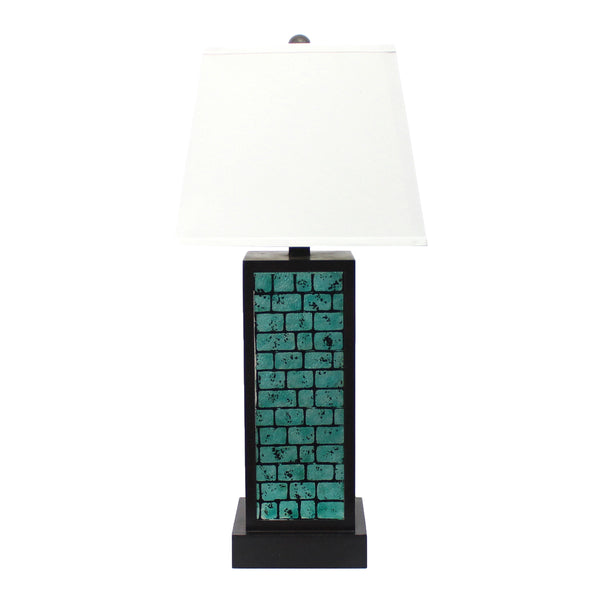 Rectangular Metal Frame Table Lamp with Brick Pattern White and Blue