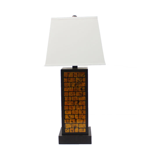 31 Inch Metal Frame Table Lamp Drum Shade Brick Pattern White Black