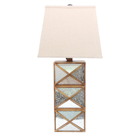 Metal Table Lamp with X Shape Design and Mirror Front Multicolor