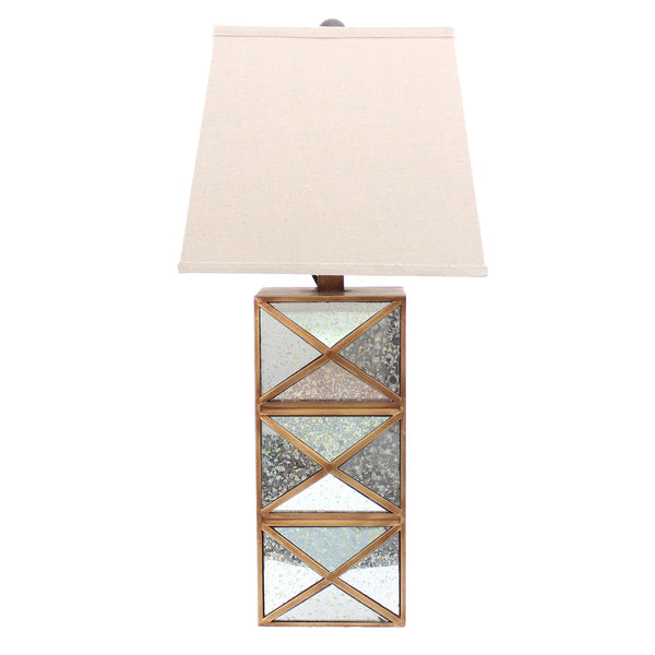 Metal Table Lamp with X Shape Design and Mirror Front Multicolor