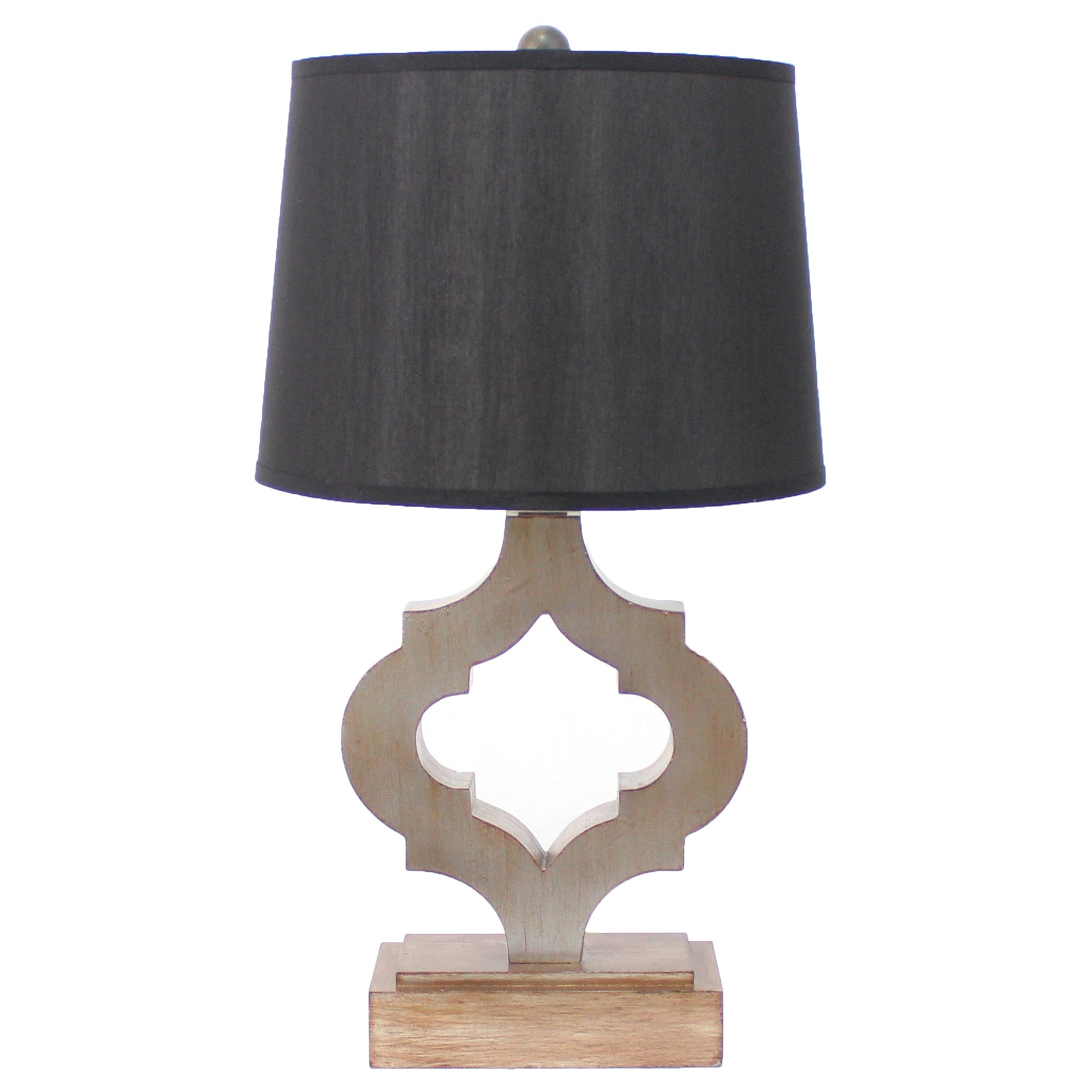 Wooden Table Lamp with Quatrefoil Design Base Black and Antique White