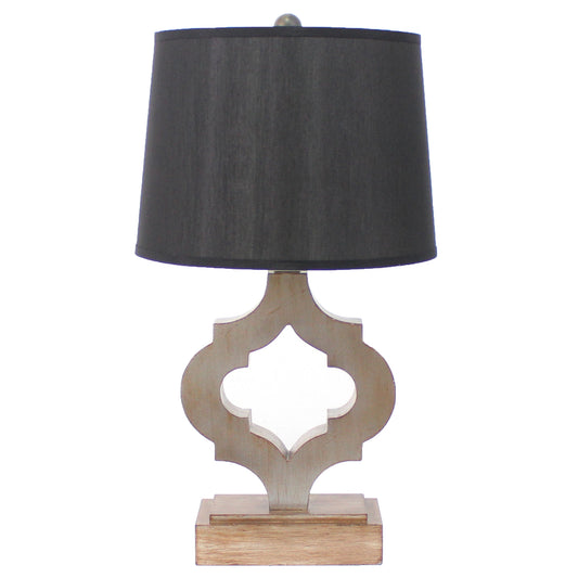 Wooden Table Lamp with Quatrefoil Design Base Black and Antique White