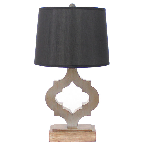Wooden Table Lamp with Quatrefoil Design Base Black and Antique White