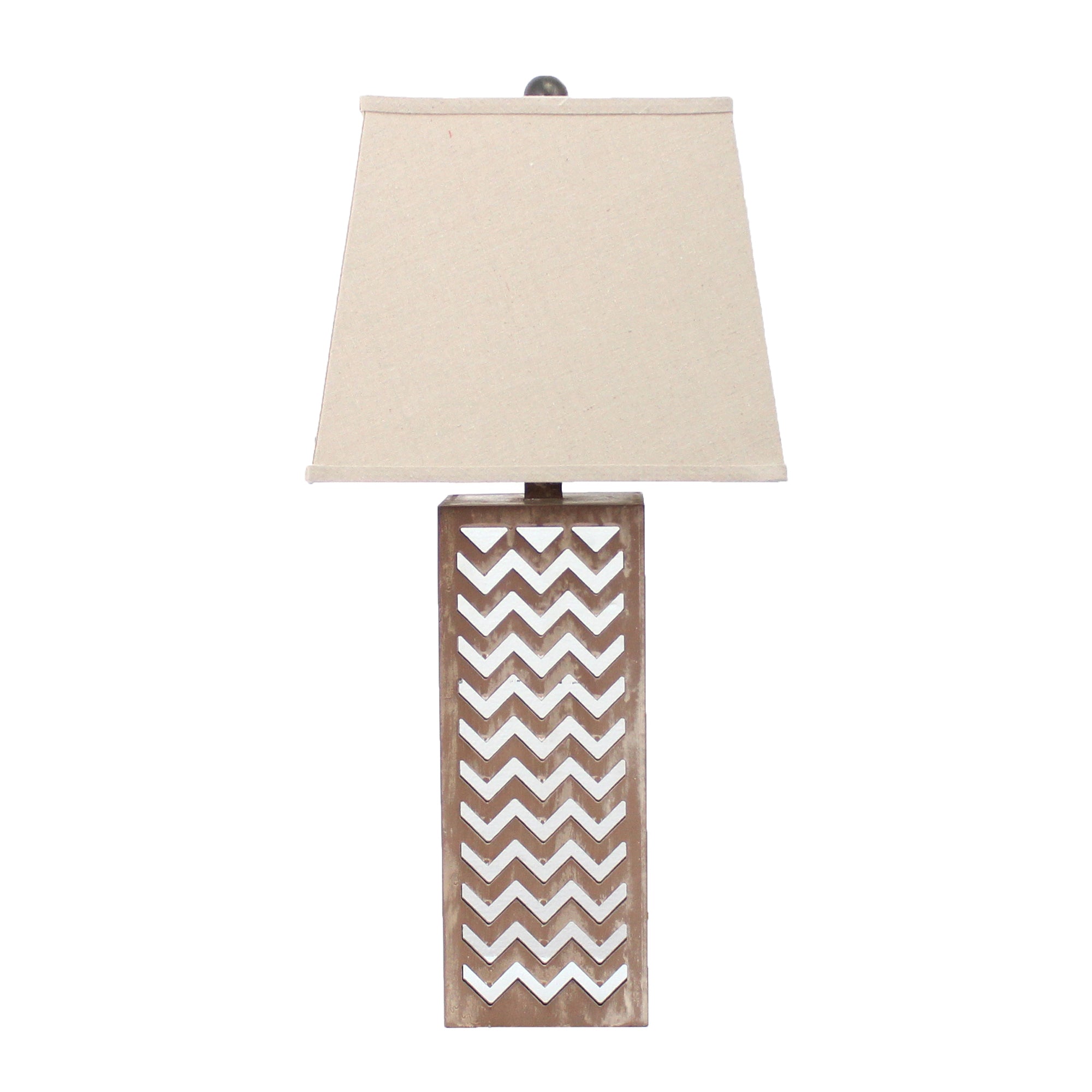 Table Lamp with Chevron Pattern and Mirror Inlay Brown and Silver-zoom-1