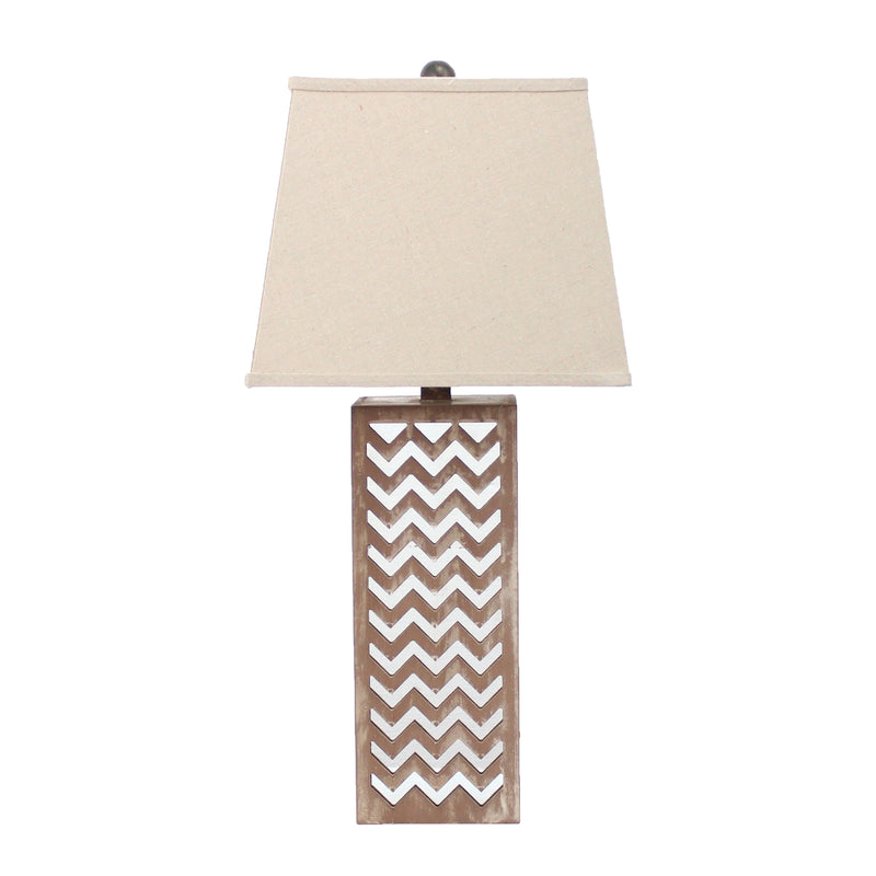 Table Lamp with Chevron Pattern and Mirror Inlay Brown and Silver-zoom-