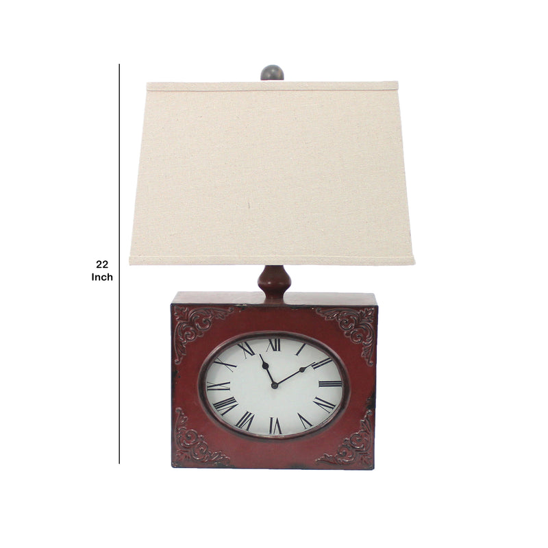 Clock Design Metal Table Lamp With Tapered Shade Red And Beige-zoom-