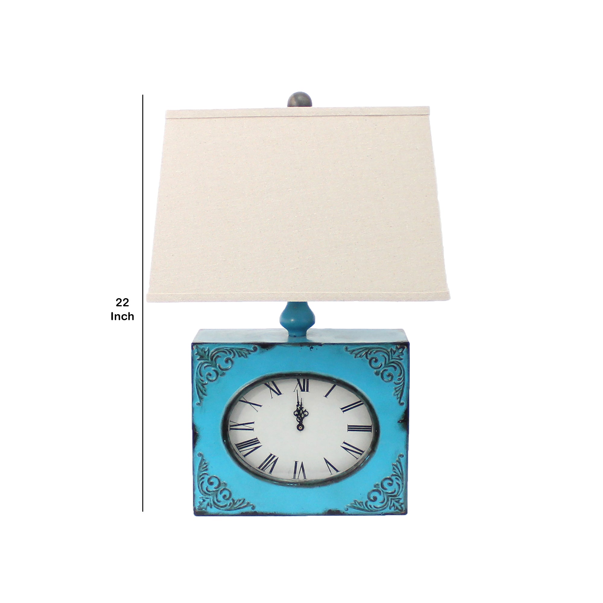 Clock Design Metal Table Lamp With Tapered Shade Blue And Beige-zoom-5