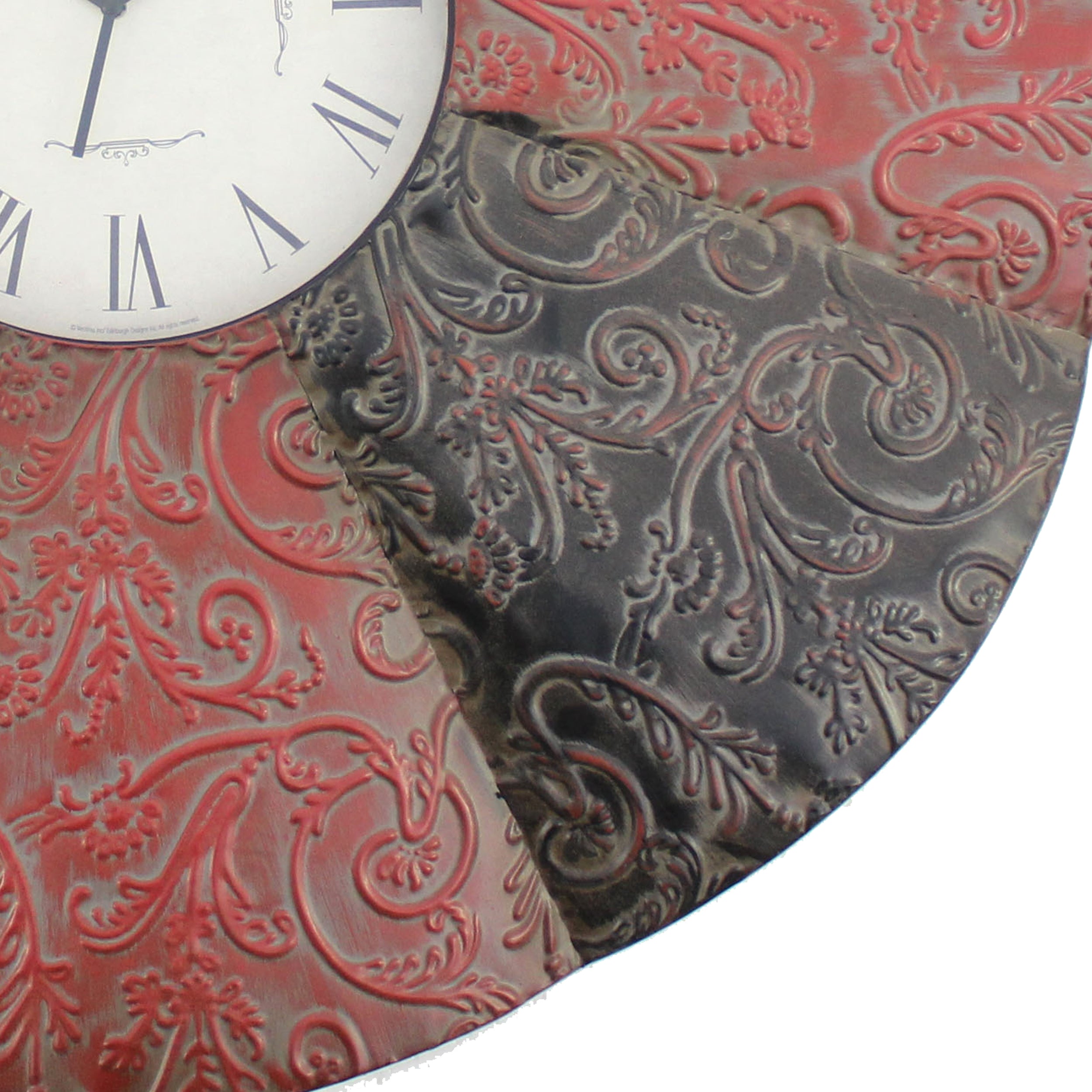 Blooming Flower Design Metal Wall Clock With Scroll Motifs Red And Black-zoom-4