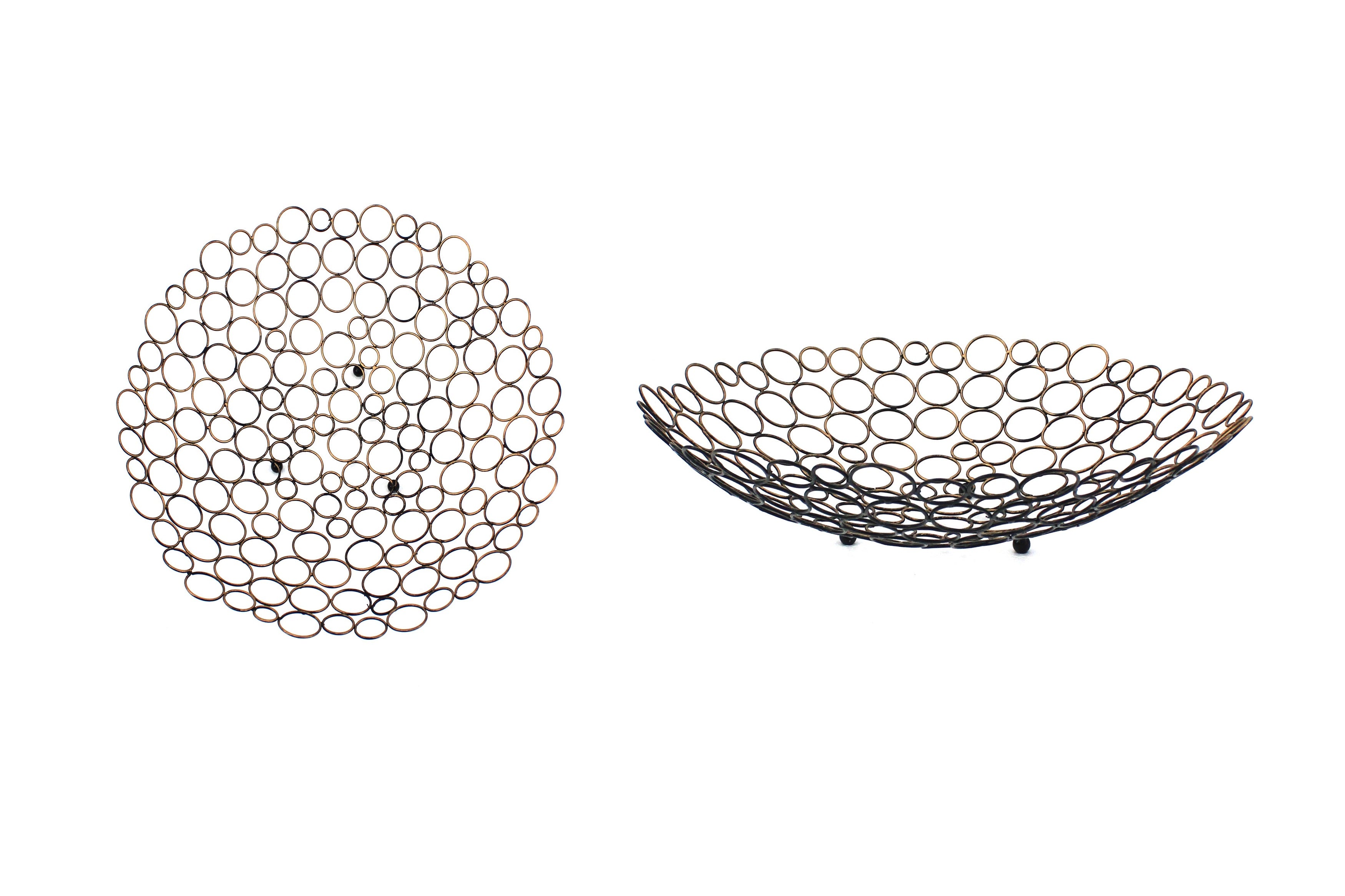 Decorative Metal Tray With Mesh Design And Ball Support Gold And Black-zoom-1