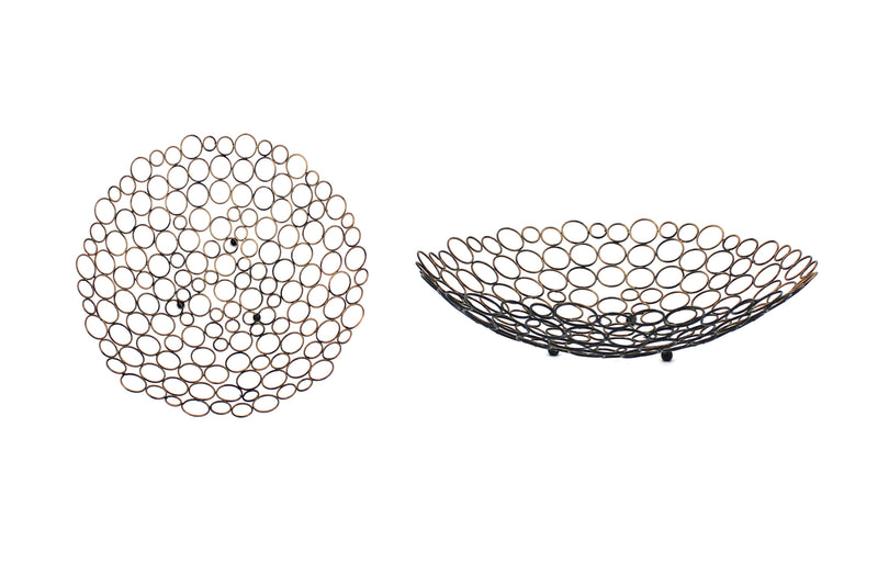 Decorative Metal Tray With Mesh Design And Ball Support Gold And Black-zoom-