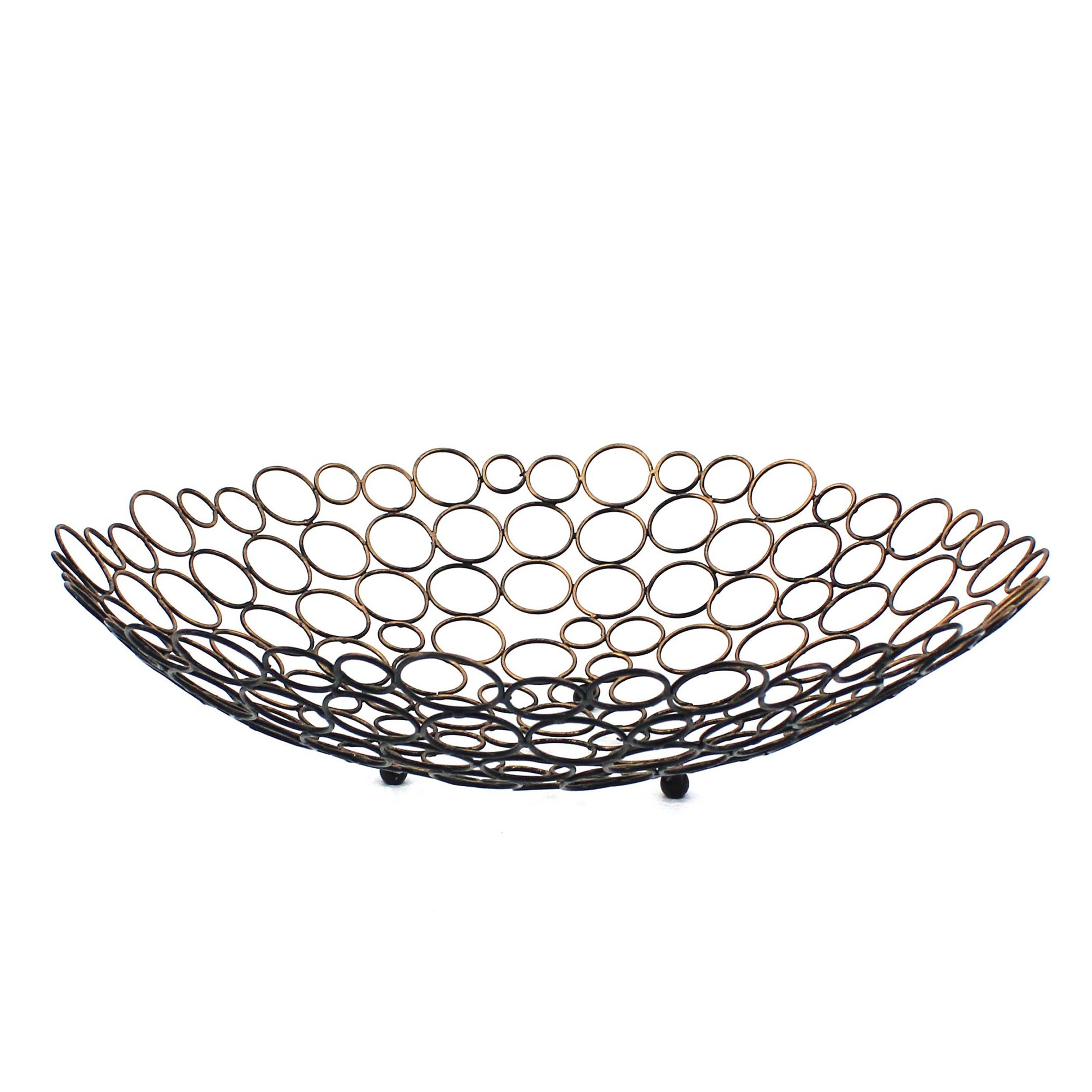 Decorative Metal Tray With Mesh Design And Ball Support Gold And Black-zoom-3