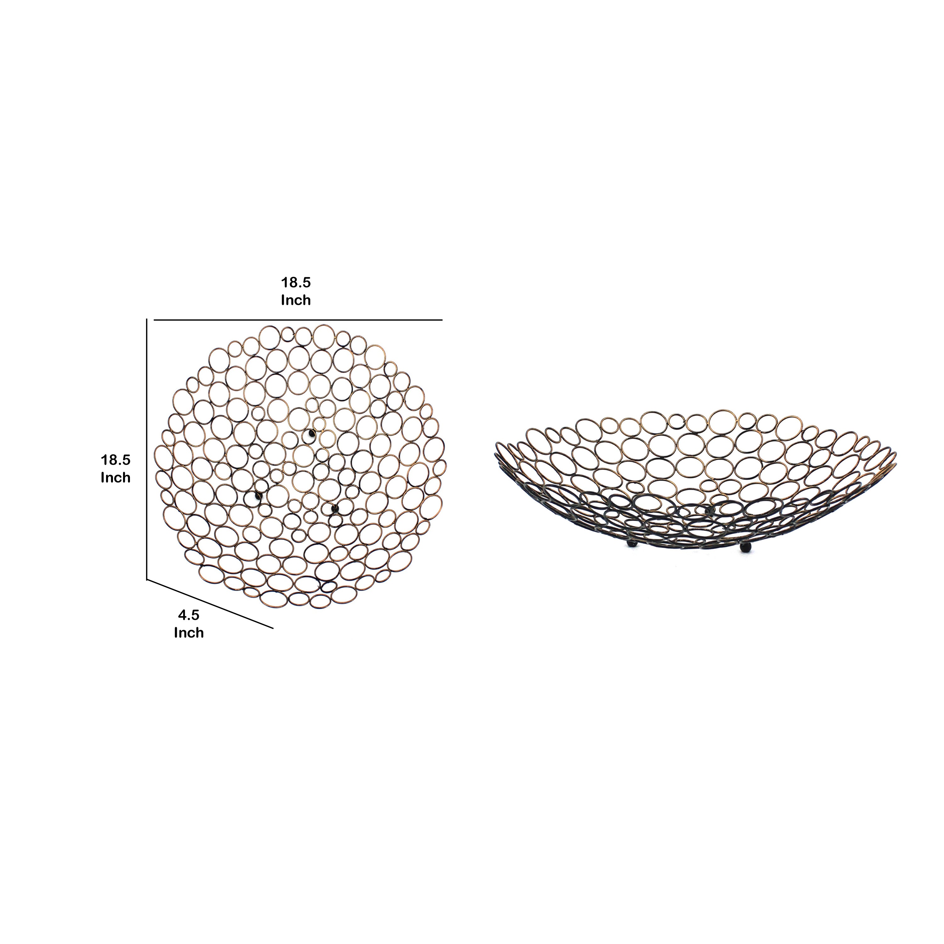 Decorative Metal Tray With Mesh Design And Ball Support Gold And Black-zoom-5