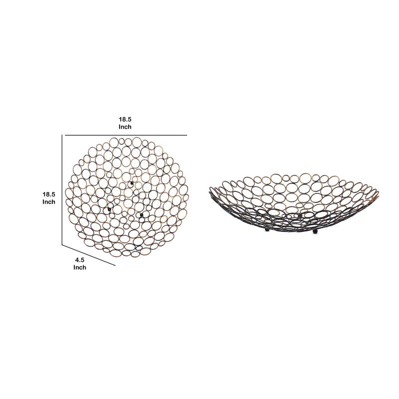 Decorative Metal Tray With Mesh Design And Ball Support Gold And Black-zoom-