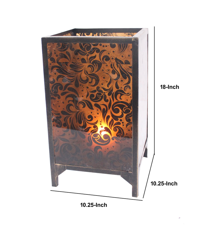Cuboidal Metal And Glass Filigree Candleholder Black And Clear-zoom-