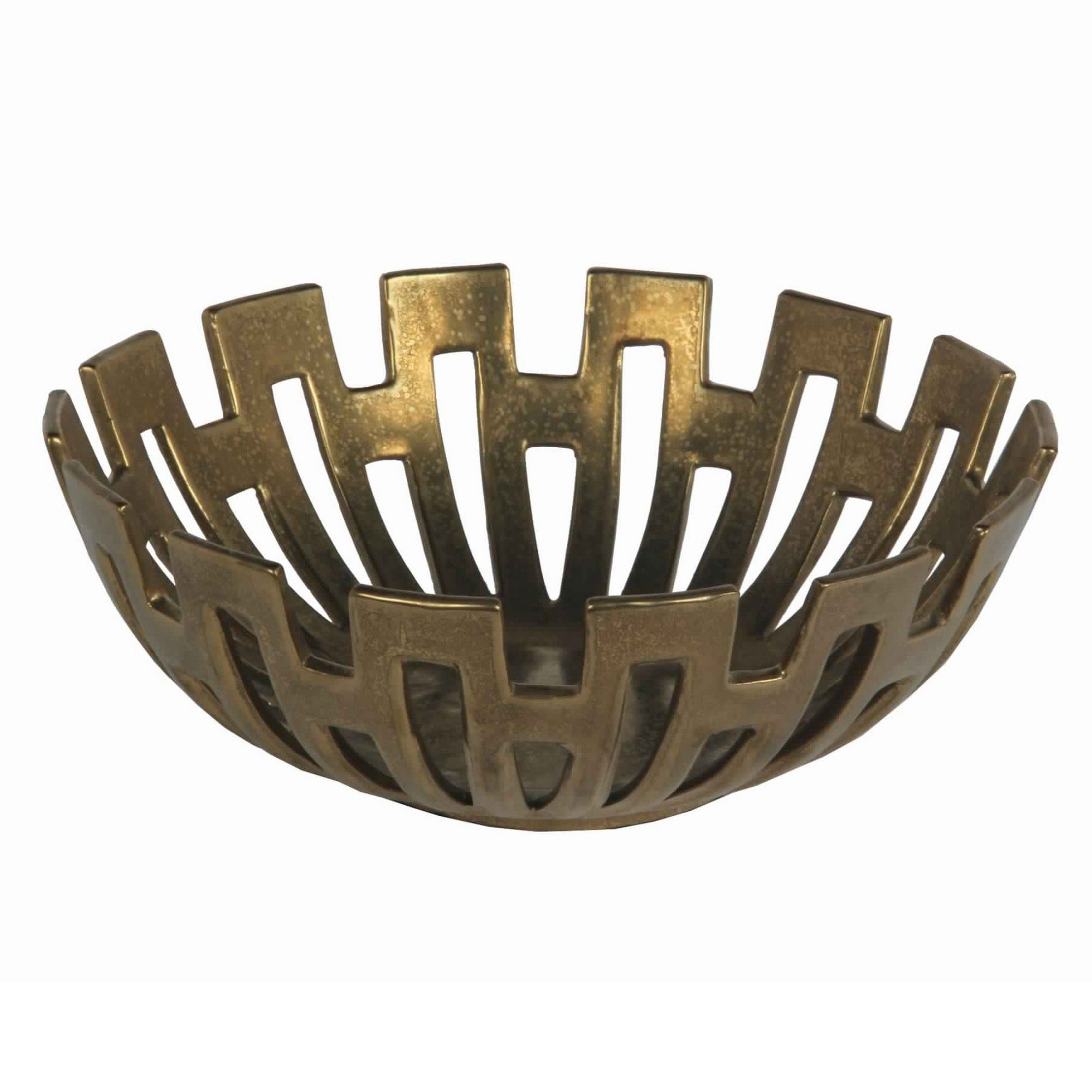 Metal Decorative Bowl With Geometric Design Small Gold-zoom-1