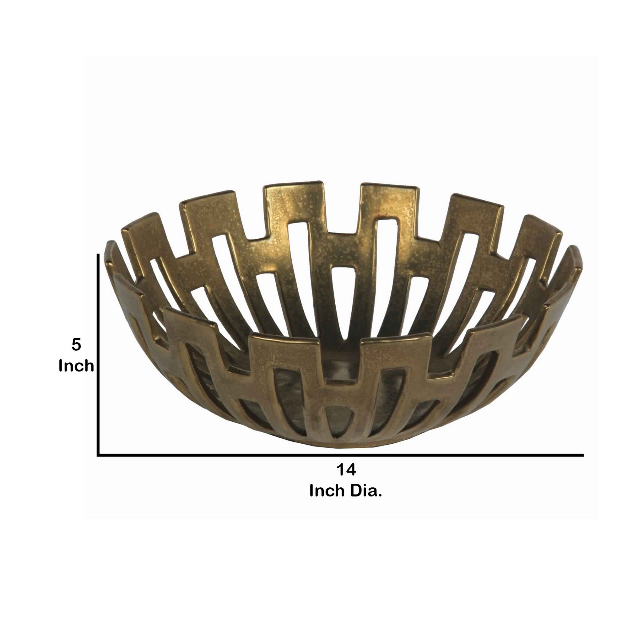 Metal Decorative Bowl With Geometric Design Small Gold-zoom-5