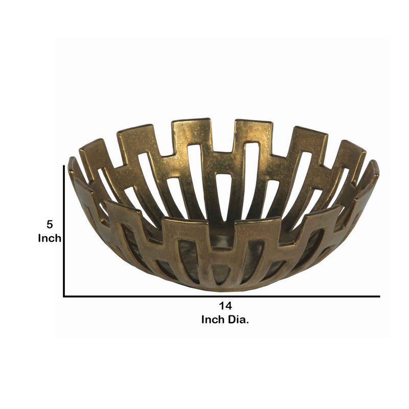 Metal Decorative Bowl With Geometric Design Small Gold-zoom-