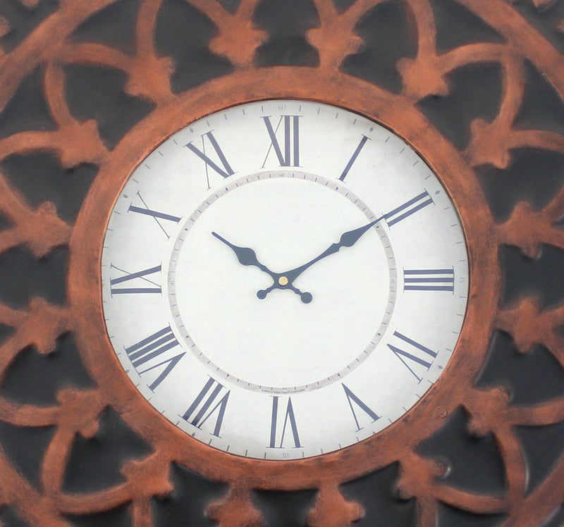 Baroque Design Metal Wall Clock With Roman Numerals Brown And Black-zoom-