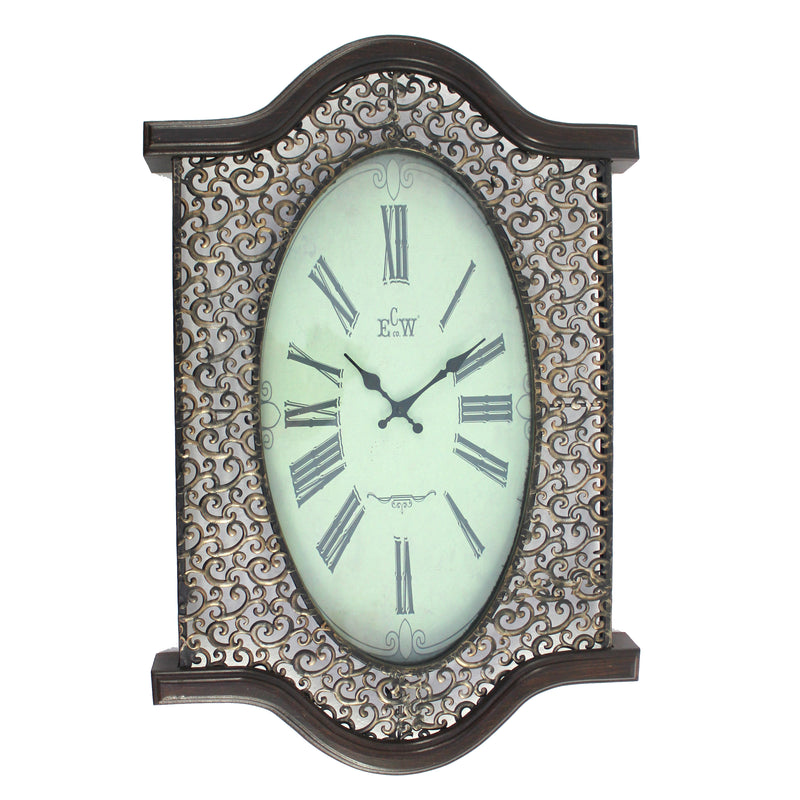 Wall Clock With Scalloped Wooden Top And Bottom Brown-zoom-