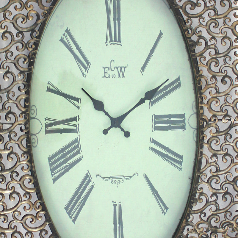 Wall Clock With Scalloped Wooden Top And Bottom Brown-zoom-