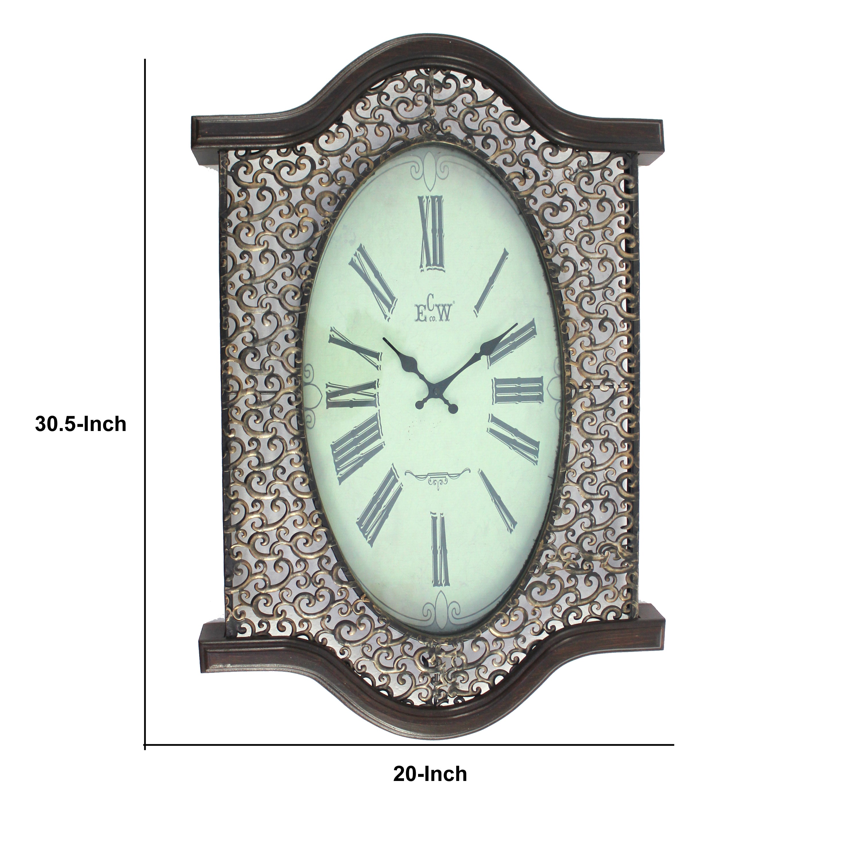 Wall Clock With Scalloped Wooden Top And Bottom Brown-zoom-5