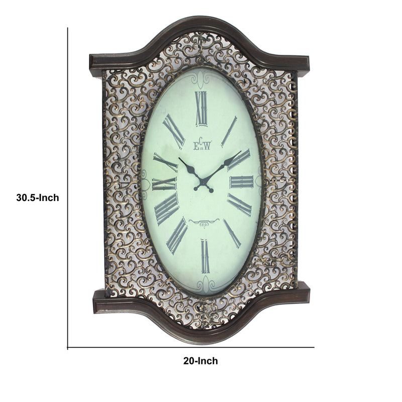 Wall Clock With Scalloped Wooden Top And Bottom Brown-zoom-