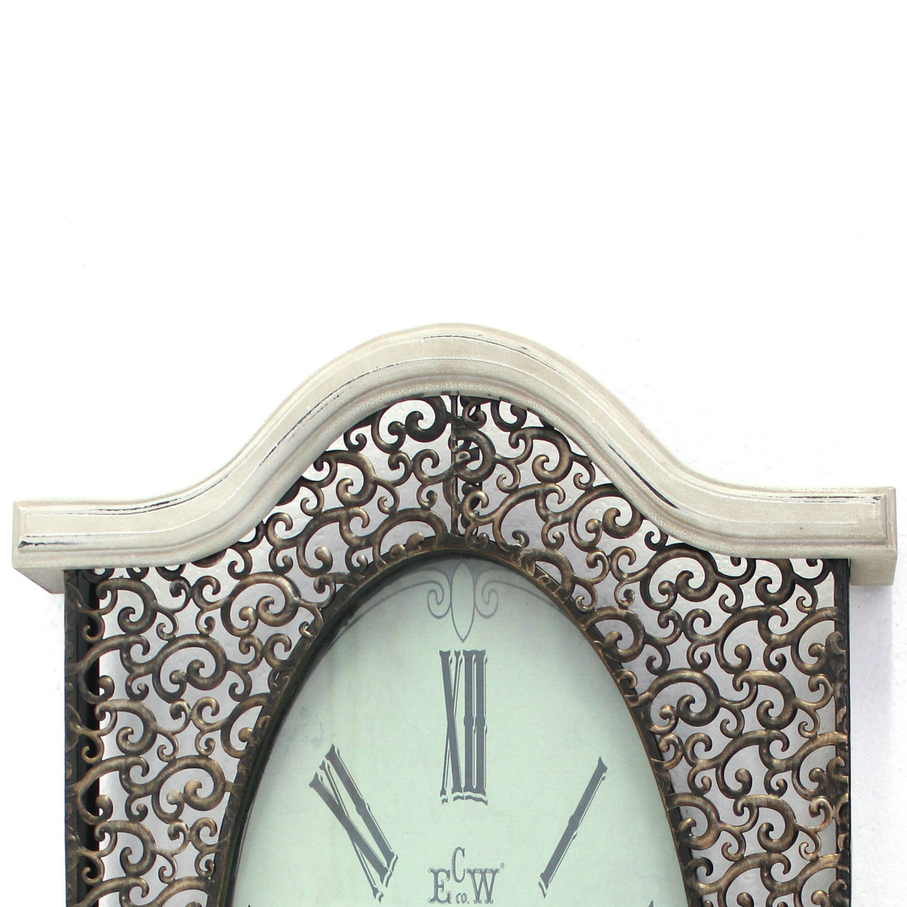Wall Clock With Scalloped Wooden Top And Bottom White-zoom-2