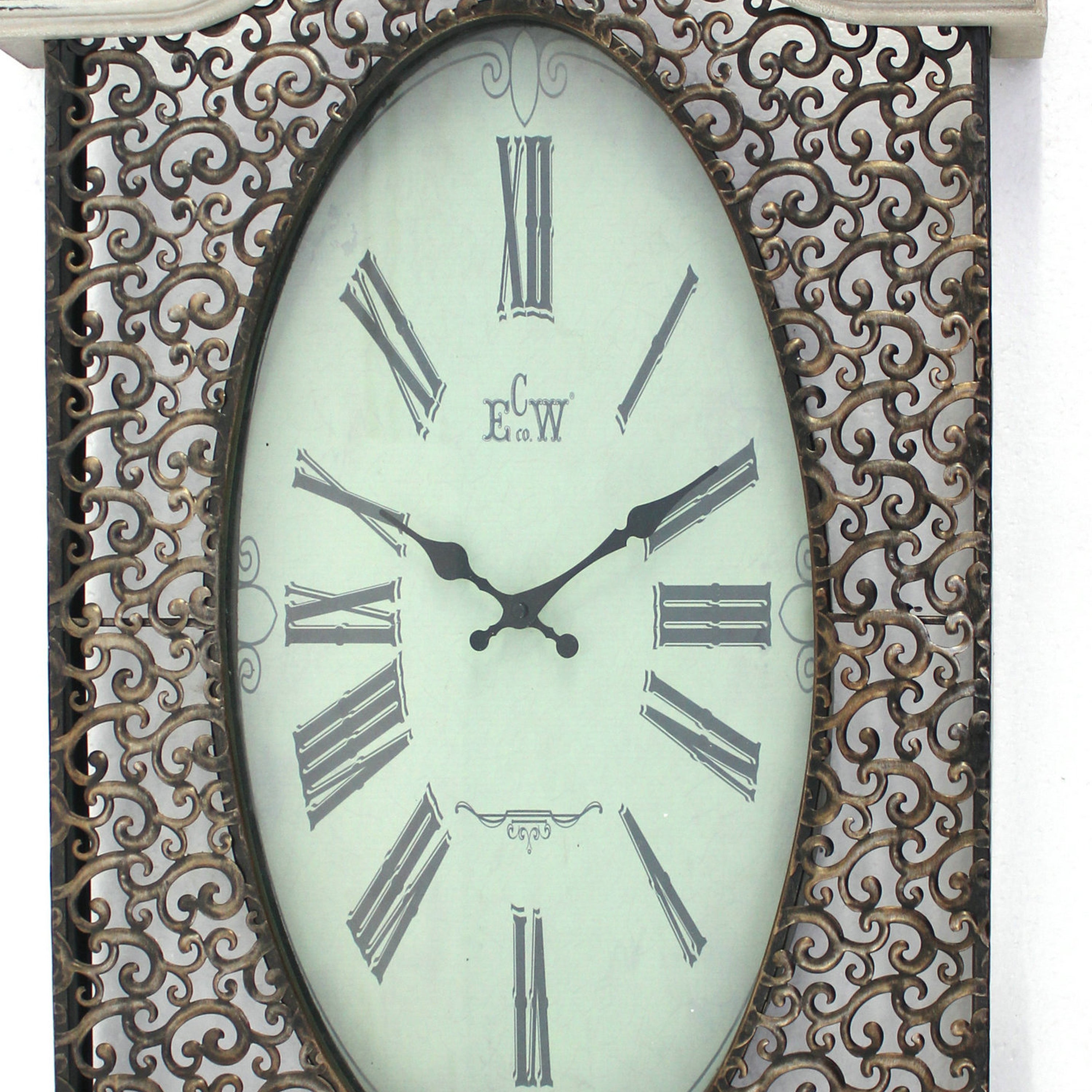Wall Clock With Scalloped Wooden Top And Bottom White-zoom-3