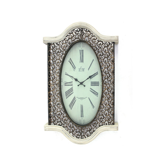 Wall Clock With Scalloped Wooden Top And Bottom White