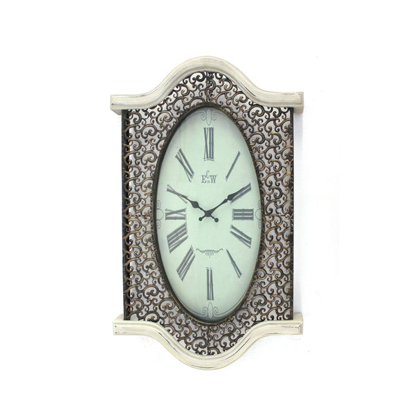 Wall Clock With Scalloped Wooden Top And Bottom White