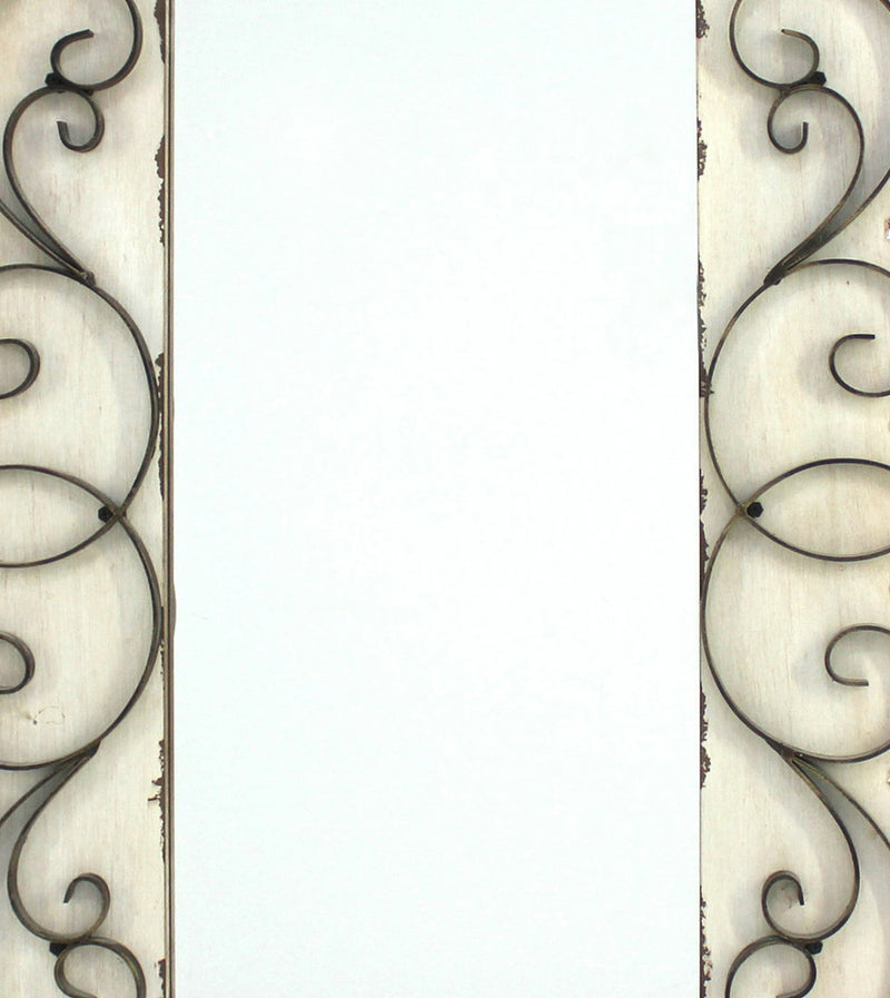 Rectangular Wall Mirror With Wooden Frame And Metal Scrolled Edges White-zoom-
